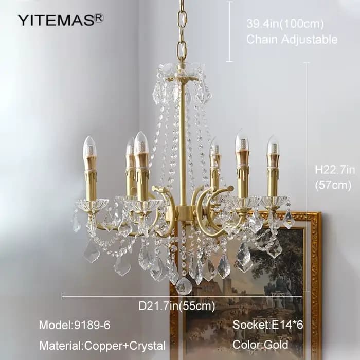 Lustre en cristal français pour chambre à coucher, lustres suspendus en cuivre doré, pour Foyer, sal