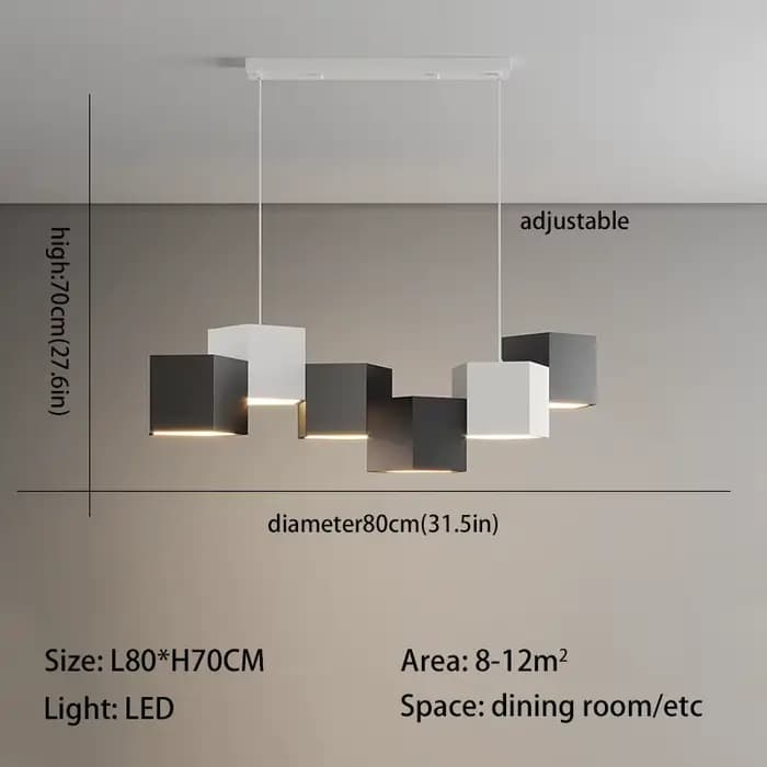 Lustre rectangulaire moderne, lustre de bureau, forme spéciale, blanc, géométrique, style industriel
