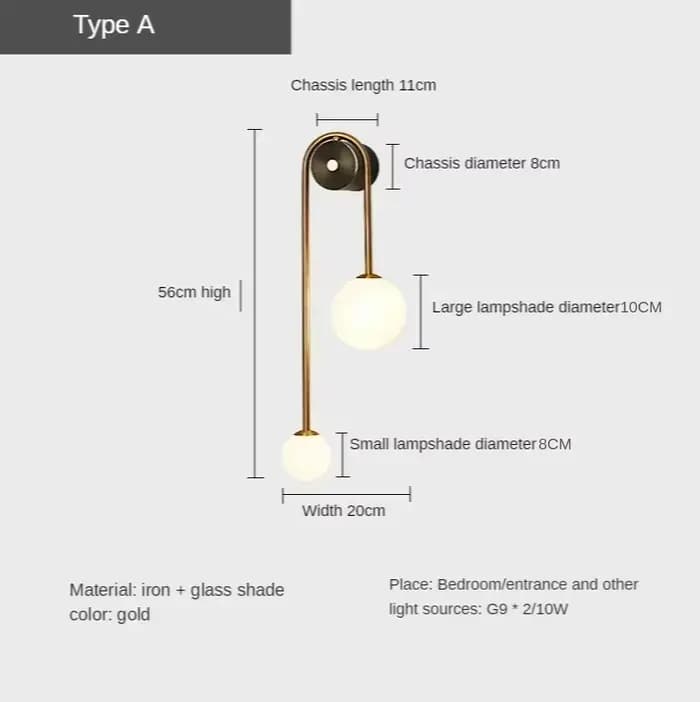 Moderne chambre chevet applique murale lampe boule de verre LED or décor à la maison salon couloir é