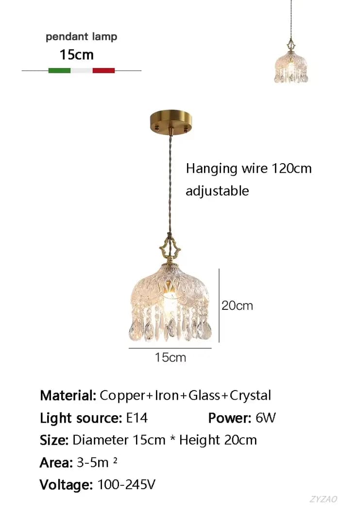 Lampes suspendues LED modernes lustres en cristal chambre lampes suspendues en cuivre en verre de lu