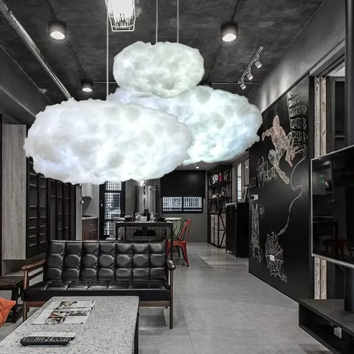 Lustre nuage en soie, lustre pour hall d'hôtel, art blanc, décoration de chambre à coucher, design c