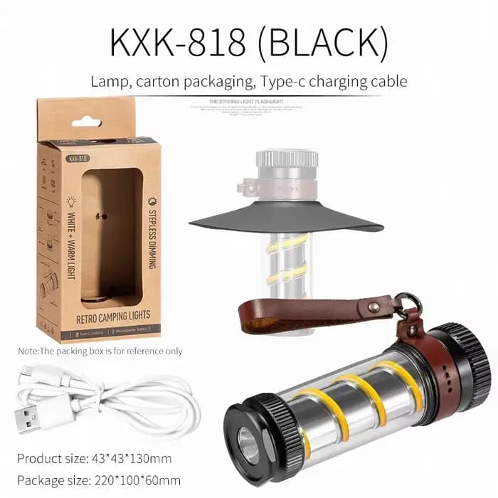 Lampe de poche étanche en laiton COB pour camping, lampes de tente d'extérieur, torche à intensité v
