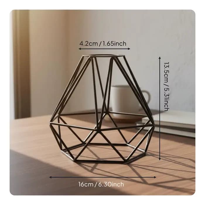 Abat-jour en forme de diamant, design minimaliste en fil métallique, cage de lampe géométrique ajour