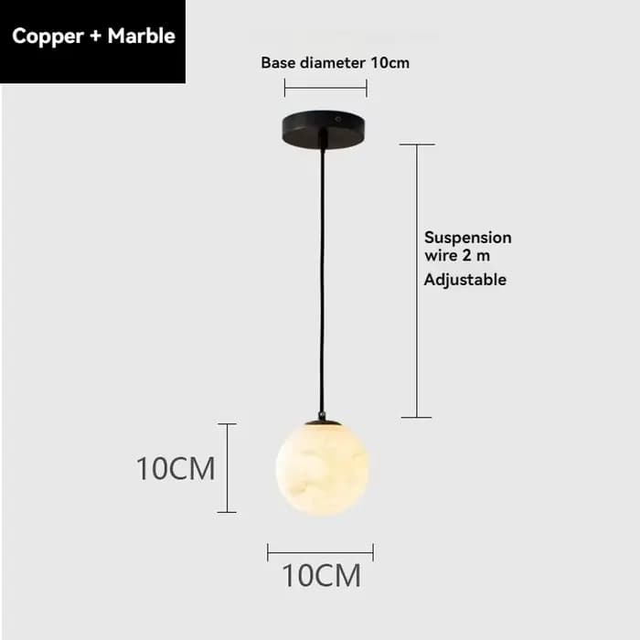 Lampe suspendue en marbre naturel, boule ronde en laiton, plafonnier pour chambre à coucher, lampe d