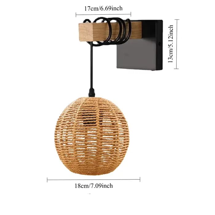 Applique murale vintage en rotin JOYINLED, lampe murale rustique style ferme, appliques industrielle