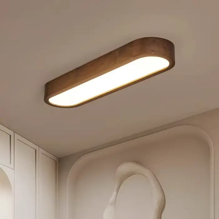 Plafonnier LED moderne en bois grainé, luminaire linéaire pour salon, salle à manger, chambre à couc
