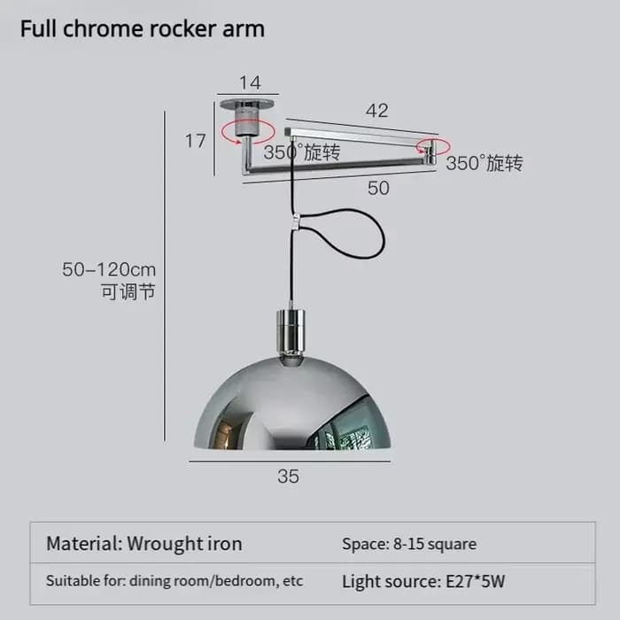 Lampe Suspendue à Bras Pivotant de Style Nordique, Pliable et Rotative, Luminaire Long en Argent, po
