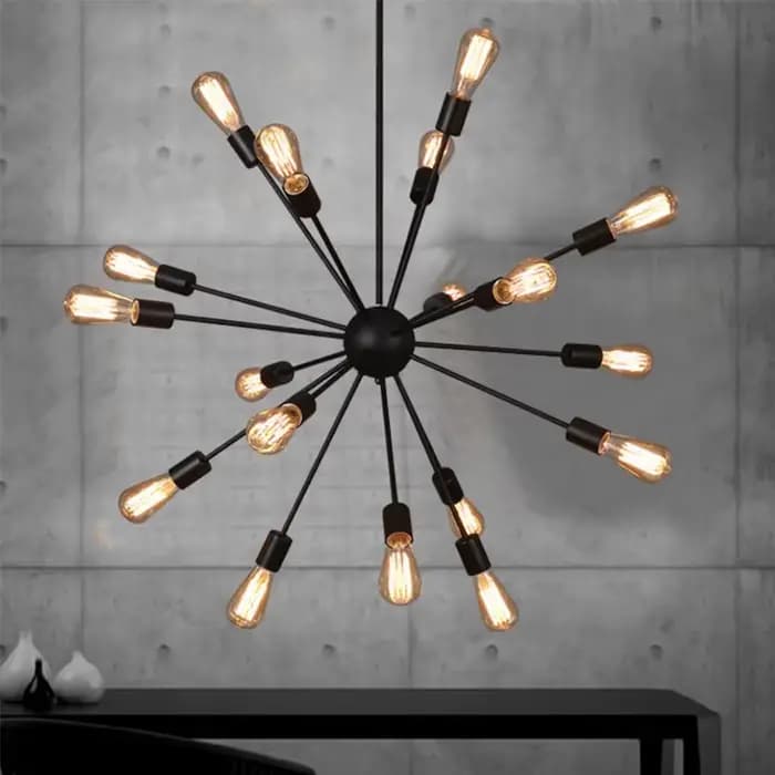 Plafonnier Sputnik Noir au Design Rétro Vintage, Luminaire Décoratif de Plafond, Idéal pour un Loft,