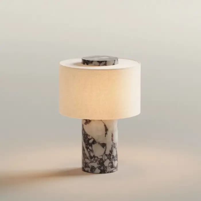 Lampe de chevet rétro de luxe, lampe de table en marbre naturel, abat-jour en tissu, lampe de bureau