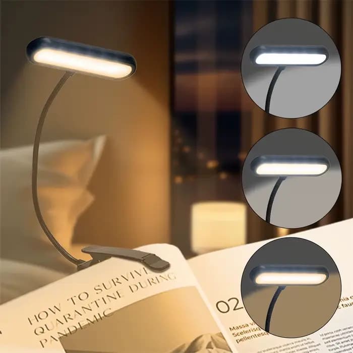 Lampe de lecture LED rechargeable par USB pince de livre lampe de lecture 3 températures de couleur