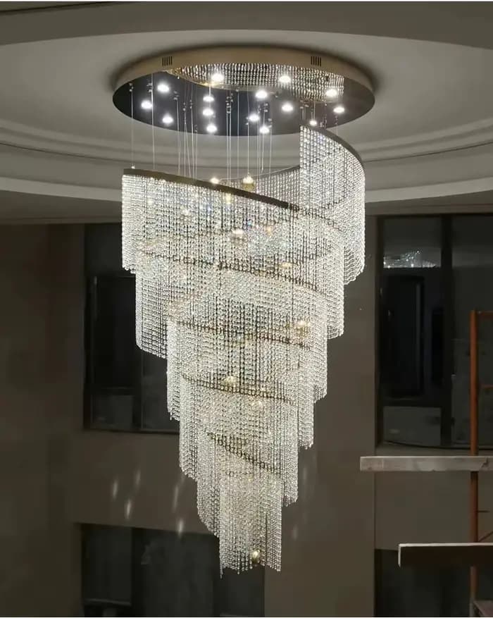 Lustre d'escalier en cristal créatif lampe de conception en spirale moderne Led luminaire rond de lu