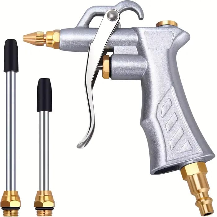 Pistolet de soufflage industriel avec buse de débit d'air réglable en laiton et 2 tiges d'extension
