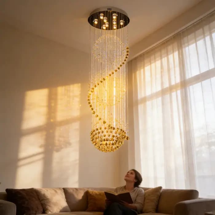 Lustre en cristal LED au design spirale moderne pour salon, chambre à coucher, hôtel, escalier, lumi