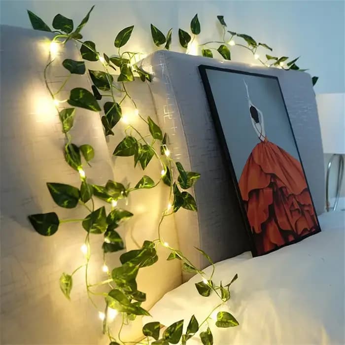 Guirxiété lumineuse verte pour sapin de Noël, fleur, cuir chevelu, vigne artificielle, lumières dégr