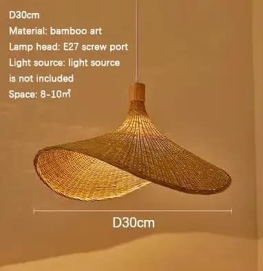 COOINJOY lampe suspendue en bambou 50 cm tissé à la main Wabi-sabi lustre en rotin Design de chapeau