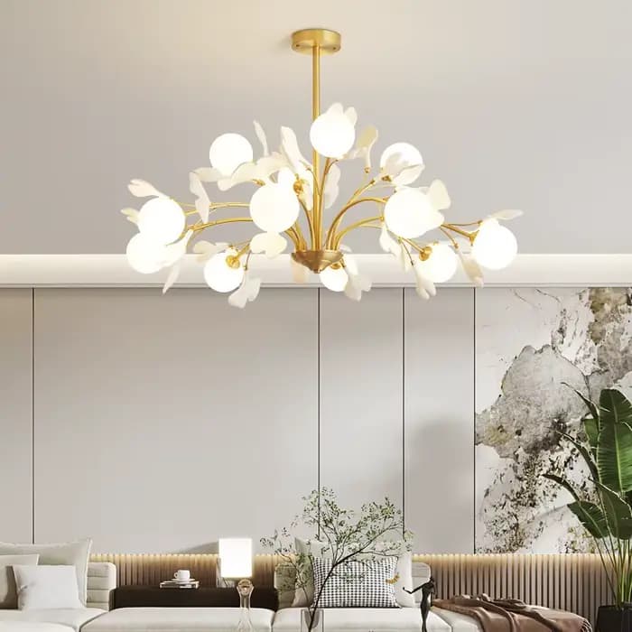 France luxe crème LED lustre Ginkgo feuille cercle concepteur pendentif lumières maison chambre déco