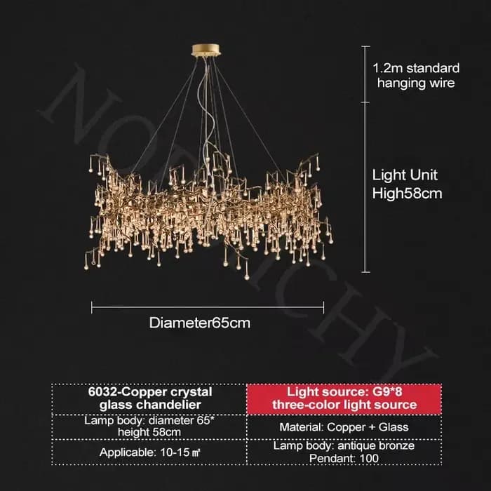 Lustre en cristal français de luxe pour salle à manger, Villa entièrement en cuivre, salon, plafond