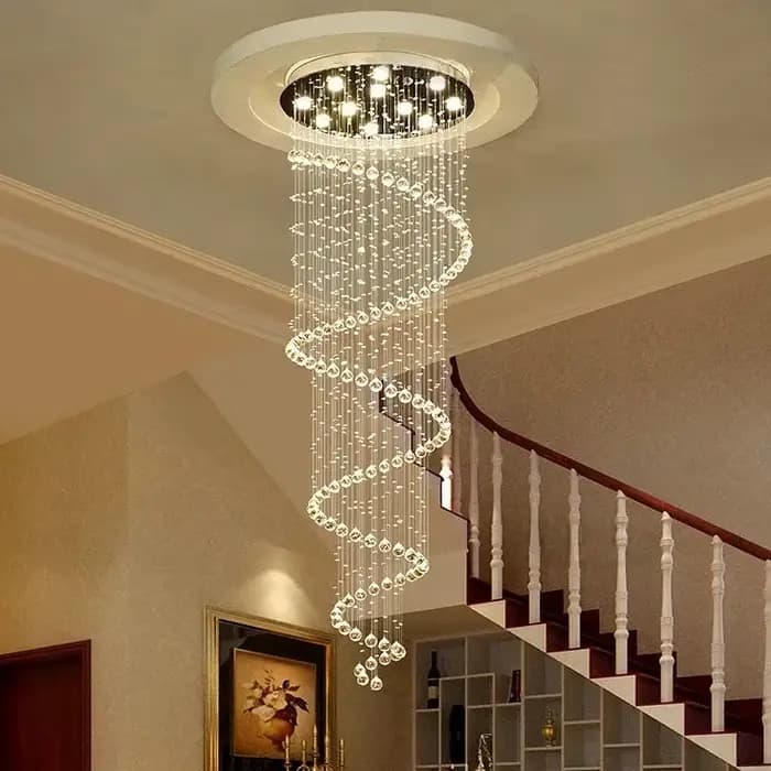 Spirale Cristal LED Plafond Lustre Lumière Chambre Hall Salon Suspension Lustre Couloir Escalier Lam