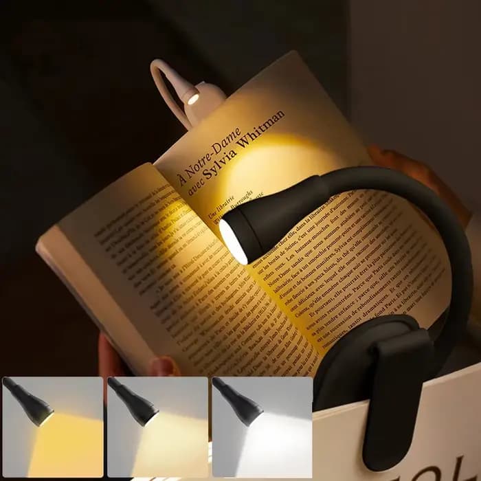 Lampe de lecture LED pour livre, protection des yeux, 3 couleurs réglables, lumière à clip 360° °