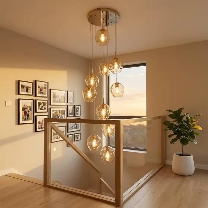 Lustre moderne pour escalier en colimaçon, lampe à boule de cristal, éclairage long pour salon, vill