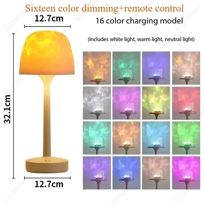 Lampe de table en forme de champignon avec projection d'ondulations d'eau, lumières d'ambiance, lamp