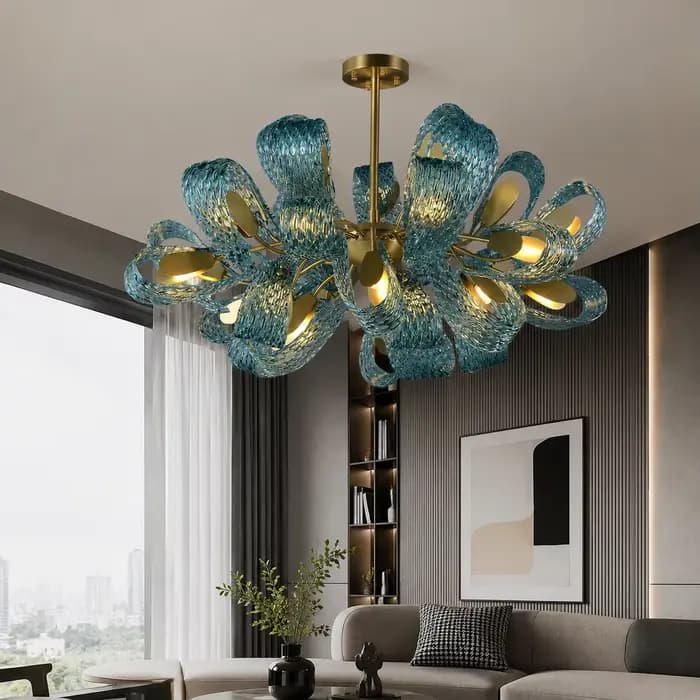 Lampe suspendue de luxe en verre bleu cuivre, luminaire moderne pour chambre à coucher, lampe suspen