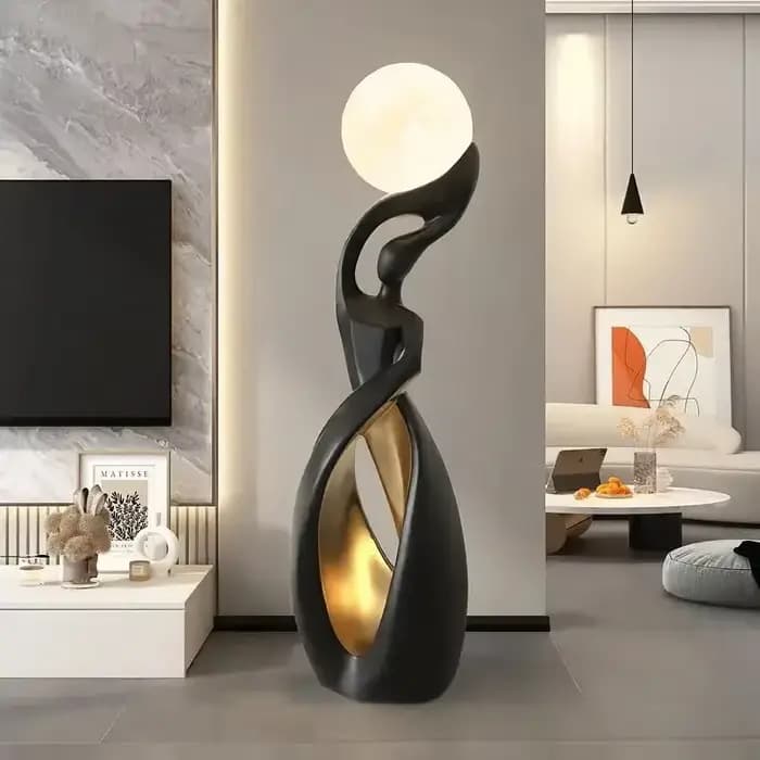 Lampadaire de Luxe Grand Format, Ornement Artistique Abstrait, Éclairage Haut de Gamme pour Salon, C