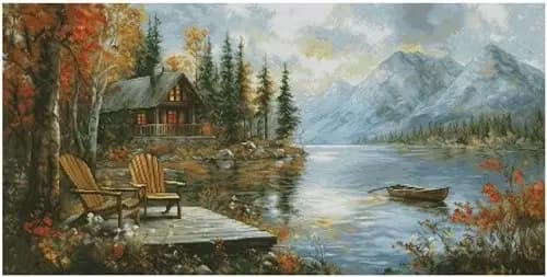 Kits de point de croix de qualité supérieure non imprimés Golden Season Scenery 16CT 14CT, broderie