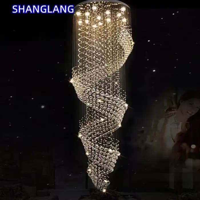 Couloir de luxe LED lustre en cristal spirale Design intérieur échelle pendentif lumières pour salon