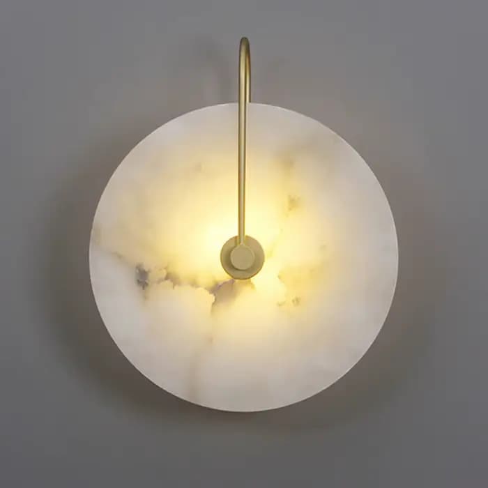 Alabaster – applique murale ronde nordique en marbre naturel, abat-jour en métal, réplique de lampe