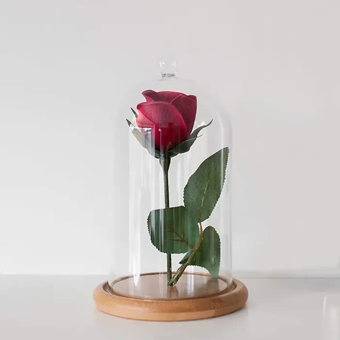 Couvercle en verre à fleurs avec lumière blanche chaude, artisanat soufflant, couvercle anti-poussiè