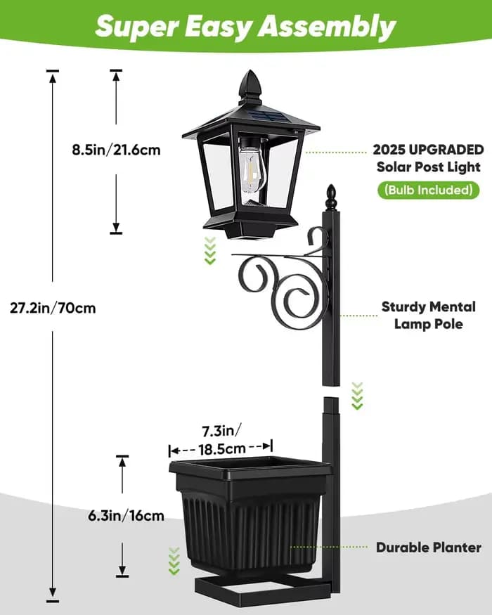 Lampe solaire décorative 2-en-1 pour extérieur, pot de fleurs, lampe de sol, murale, étanche, pour j