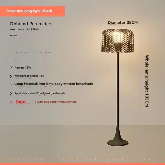 Lampe solaire d'extérieur, lampe de sol en rotin imperméable pour salon, jardin, terrasse, lampe de
