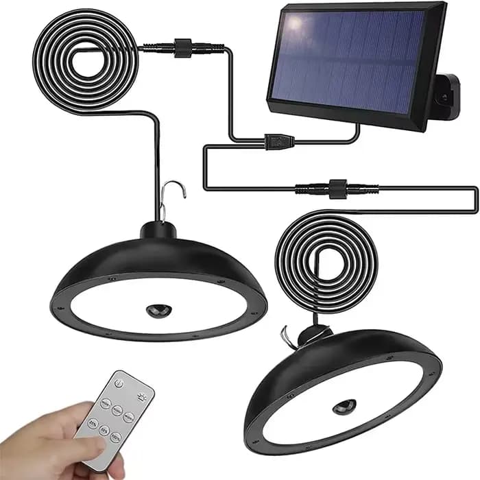 Lustre solaire extérieur, lampe LED étanche, suspension à Double tête, décorations avec télécommande pour hangar intérieur, grange Roo