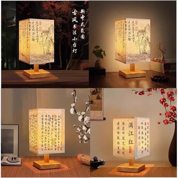 LED décoration lampes de Table Simple Dimmable prise veilleuse tissu abat-jour carré chambre Style chinois chevet bureau lumières