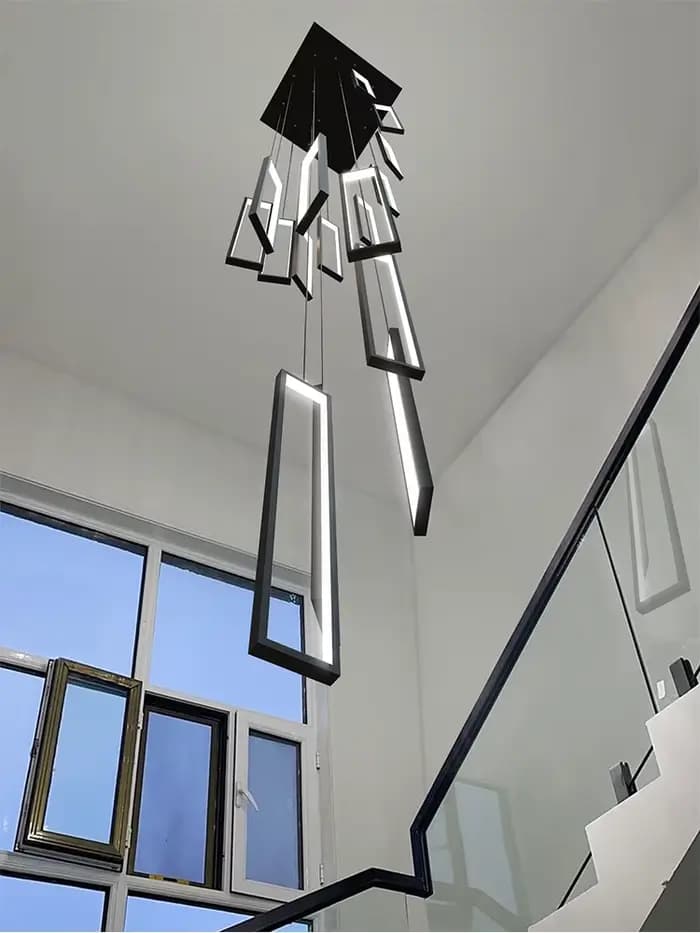 Nouveau lustre d'escalier carré en aluminium moderne Simple pour Loft Villa Duplex salle d'exposition plafond décoration luminaire