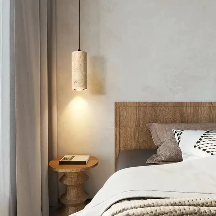 Lampe en Travertin Jaune Suspendue au Design Rétro, Luminaire Décoratif d'Nik, Idéal pour un Salon, une Chambre à Coucher ou un Comptoir de Bar