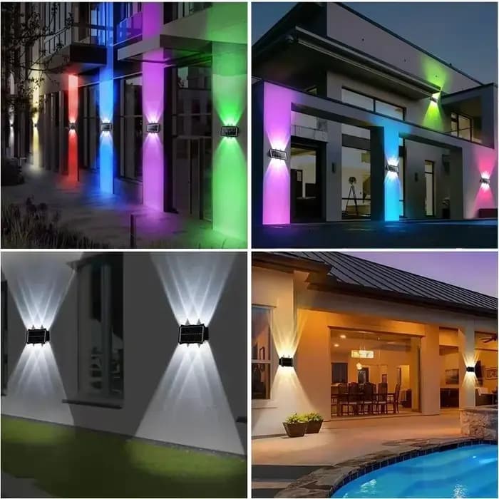 Lampe murale solaire imperméable, éclairage haut et bas pour clôture extérieure, luminaire décoratif d'extérieur, idéal pour une cour, un Garage, une passerelle ou un porche