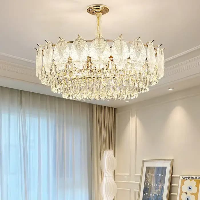 Lustre en cristal de luxe français, lampe suspendue moderne ronde ovale avec couvercle en verre, pour salon, salle à manger, chambre à coucher, hôtel