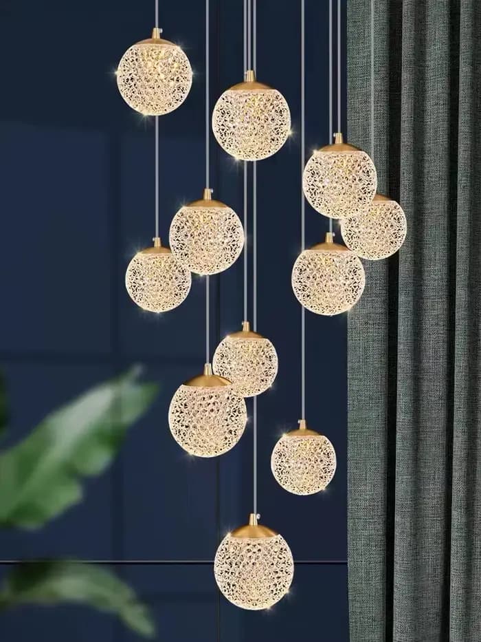 LED escalier Long Lustre de luxe salon chambre suspension Lustre Villa grenier plafond Lustre décoration de la maison