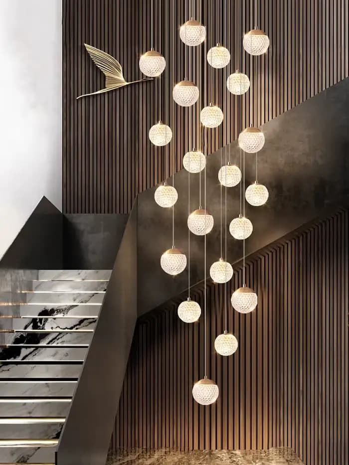 LED escalier Long Lustre de luxe salon chambre suspension Lustre Villa grenier plafond Lustre décoration de la maison