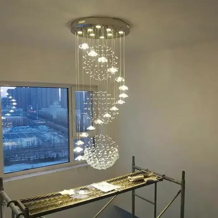 Lustre d'escalier duplex de style européen moderne, long lustre pour salon, villa, loft, lumière de face, éclairage intérieur