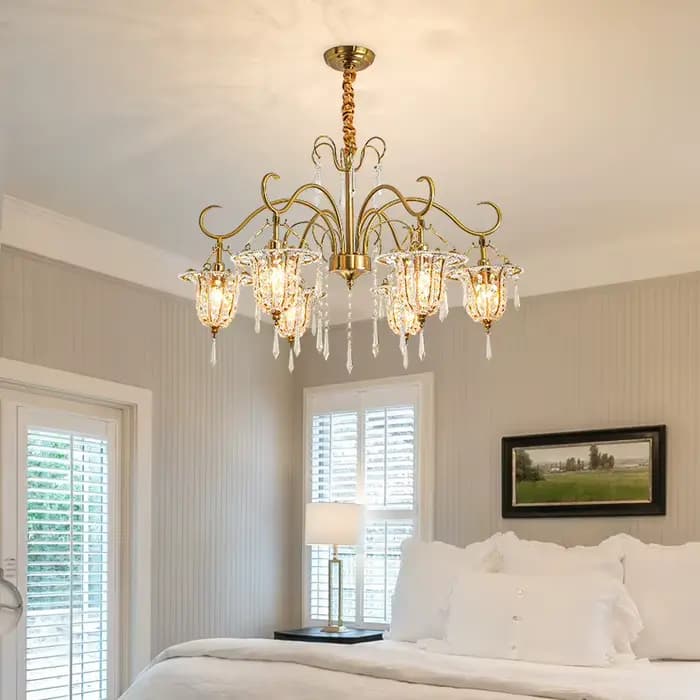 Lustre en cristal de style français pour salon et salle à manger, lampe créative luxueuse et élégante en forme de goutte d'eau pour chambre à coucher