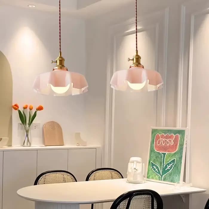 Lampe suspendue longue en verre moderne avec interrupteur, tête de lampe en aluminium et tout en cuivre, éclairage pour chambre à coucher, chevet et salle à manger