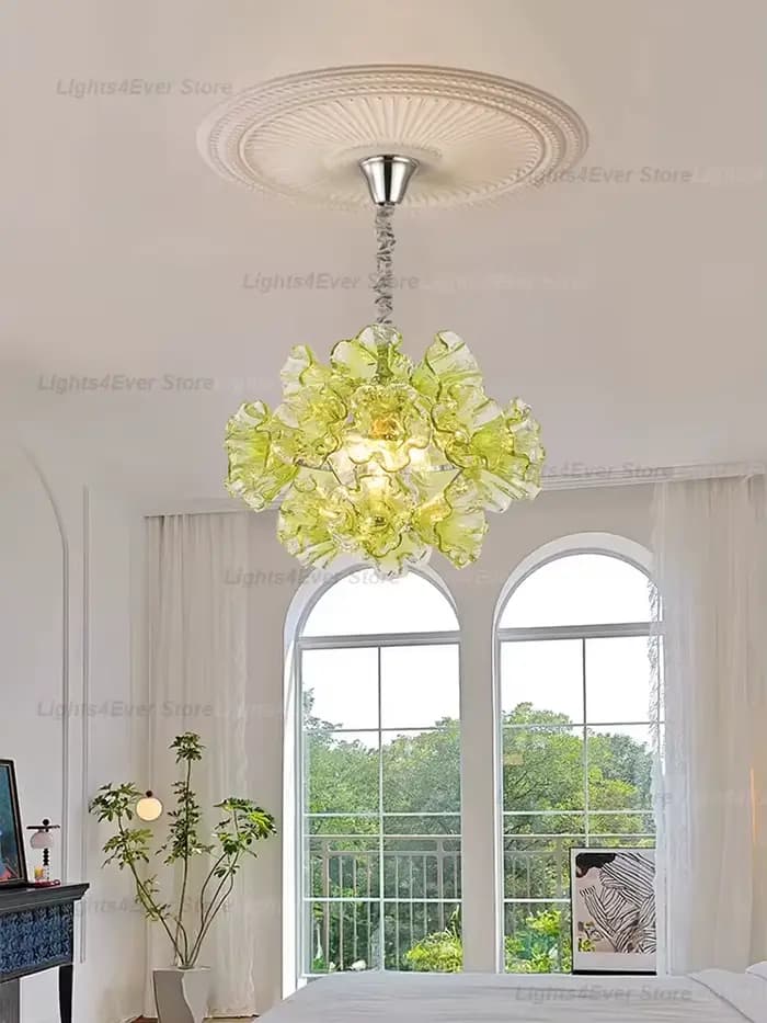 Lustre moderne en verre de Murano vert OZ0313, élégant, fait à la main, lampe principale LED à intensité variable pour salon, salle à manger