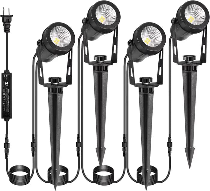 Éclairage paysager extérieur, paquet de 4 à 10 spots LED avec transformateurs, projecteur enfichable étanche IP65 basse tension 12V