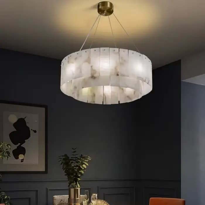 Lampe suspendue en cuivre massif et marbre, design français, luxe, pour salon, salle à manger, chambre circulaire, bureau, éclairage LED