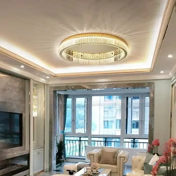 Plafonnier moderne en cristal, lampe LED ronde à montage encastré avec un design élégant pour le salon, la chambre à coucher, la salle à manger, la décoration de la maison