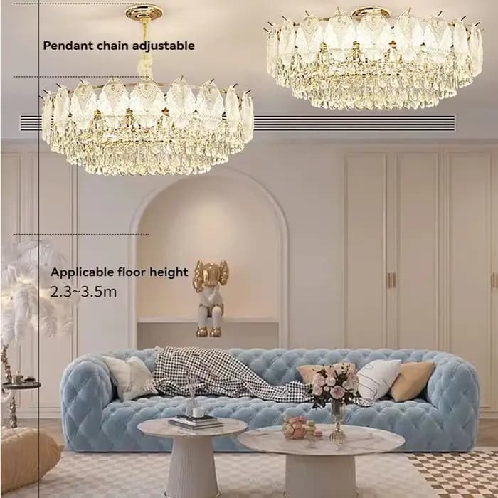Lustre en cristal de luxe français, lampe suspendue moderne ronde ovale avec couvercle en verre, pour salon, salle à manger, chambre à coucher, hôtel
