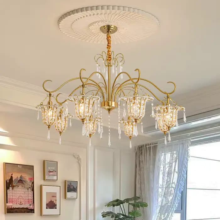 Lustre en cristal de style français pour salon et salle à manger, lampe créative luxueuse et élégante en forme de goutte d'eau pour chambre à coucher